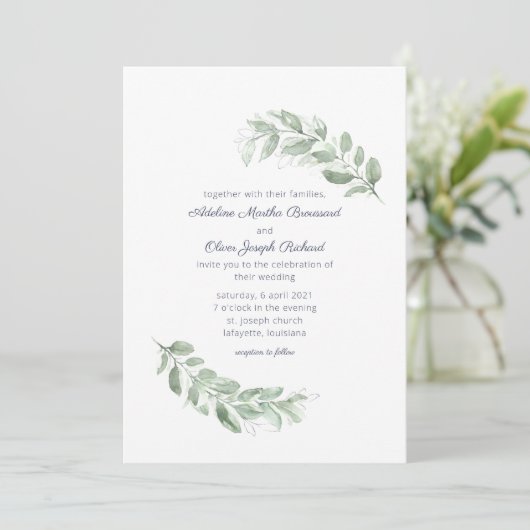 Aquarelle rustique Verdure Invitations de mariage (Debout devant)