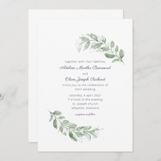 Aquarelle rustique Verdure Invitations de mariage (Devant / Derrière)
