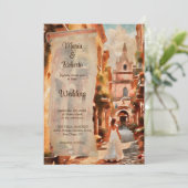 Aquarelle Rustique Ville Faire-part de mariage mex (Debout devant)