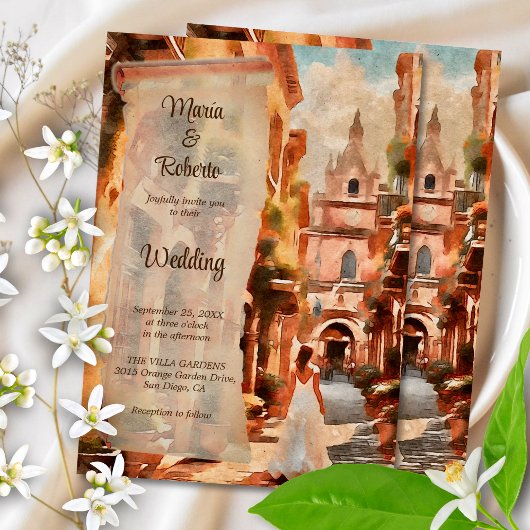 Aquarelle Rustique Ville Faire-part de mariage mex