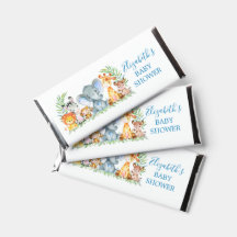 Aquarelle Safari Animaux Baby shower bleu