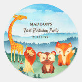 Aquarelle Safari Animaux Blue Green Sticker (Devant)