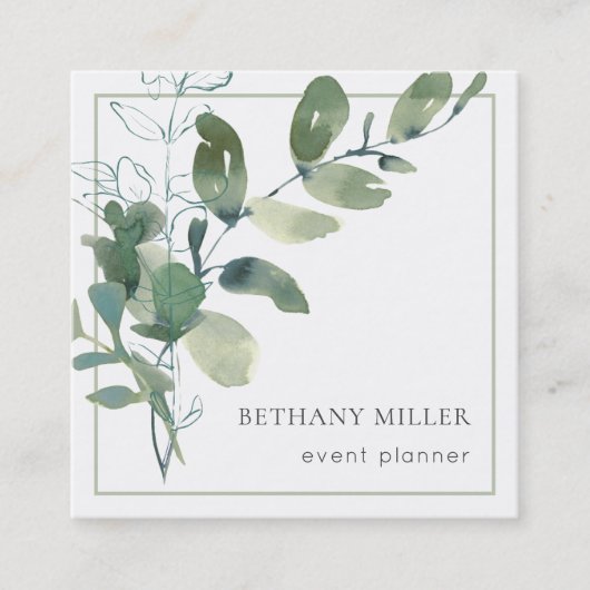Aquarelle Sage Vert Carte de visite de verdure (Devant)