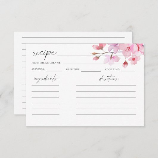Aquarelle Sakura - carte de recette (Devant / Derrière)