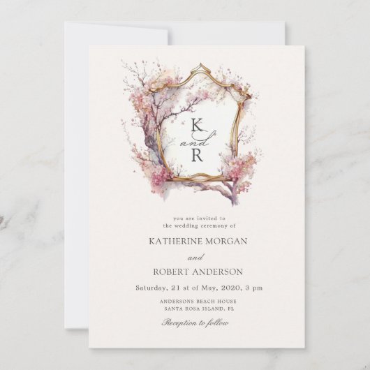 Aquarelle Sakura Cherry Flower Faire-part de maria (Devant)