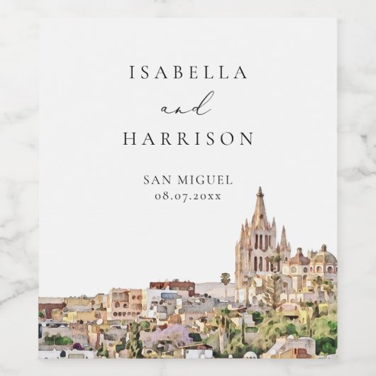 Aquarelle San Miguel Skyline Mariage Étiquette de  (Étiquettes simples)
