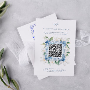 Aquarelle Santorin Grèce Code QR RSVP Mariage