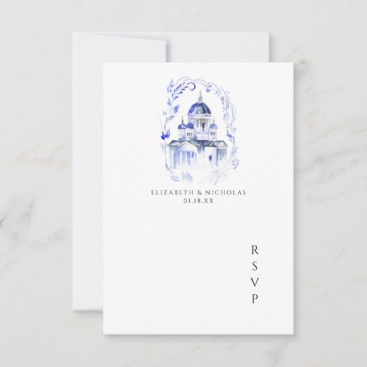 Aquarelle Santorin Grèce | QR Code Mariage RSVP (Devant)