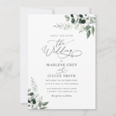 aquarelle sauge vert faire-part de mariage floral (Devant)