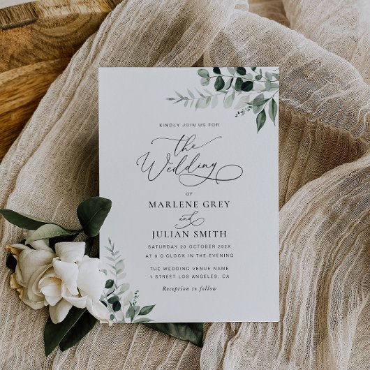 aquarelle sauge vert faire-part de mariage floral