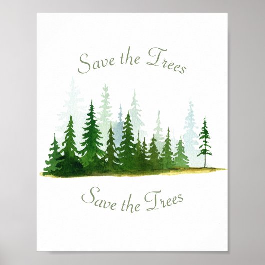Aquarelle Sauvez La Forêt Des Arbres Poster (Devant)