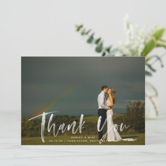 Aquarelle Script 2 Mariage photo Carte de remercie (Debout devant)