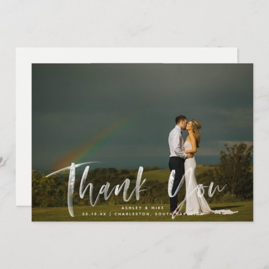 Aquarelle Script 2 Mariage photo Carte de remercie (Devant / Derrière)