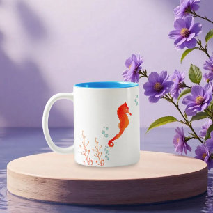 Aquarelle Seahorse Mug - Cute Ocean Animal Cup pou
