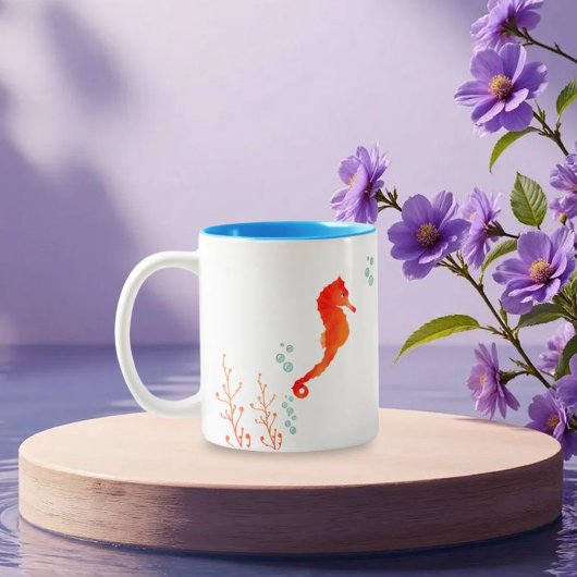Aquarelle Seahorse Mug - Cute Ocean Animal Cup pou
