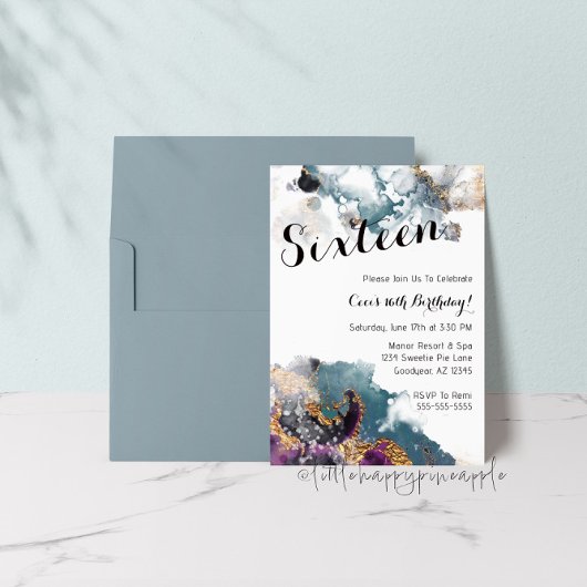 Aquarelle Seize Anniversaire Invitation