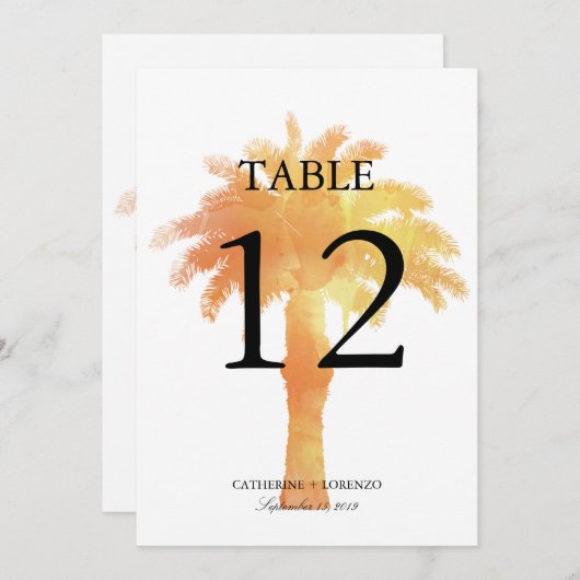 Aquarelle Serene Palm Tree | Numéro de table (Devant / Derrière)