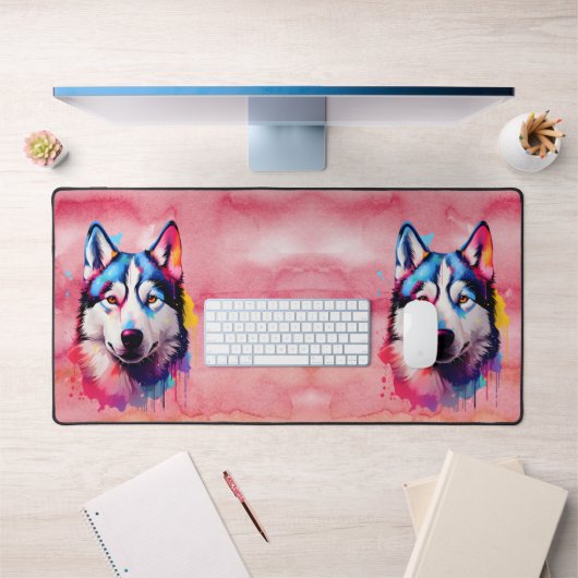Aquarelle Sibérienne Husky Art coloré (Bureau 1)