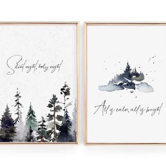 Aquarelle Silencieuse nuit Noël hymne