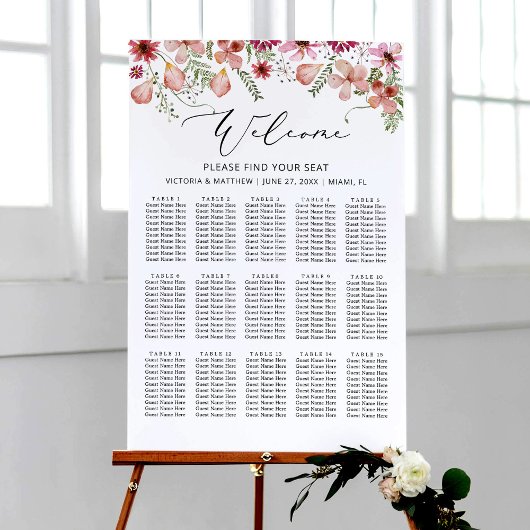 Aquarelle simple 15 tables Tableau de sièges Maria