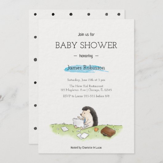 Aquarelle simple pour bébé garçon Invitation (Devant / Derrière)