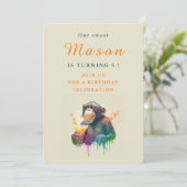 Aquarelle Singe - Carte d'invitation d'anniversair (Debout devant)