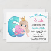 Aquarelle Sirène 6e anniversaire Fête Invitation (Devant)