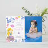 Aquarelle Sirène Anniversaire Invitation Avec Phot (Debout devant)