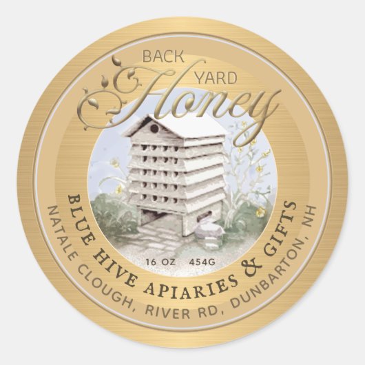 Aquarelle Skep Jardin métal or Étiquette de miel (Devant)