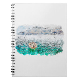 Aquarelle sketch art. Seaview of Santorini island Notitieboek