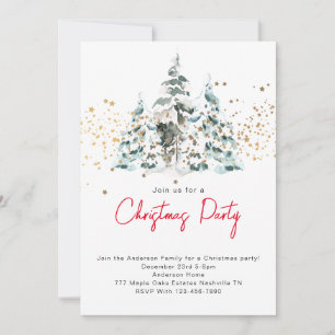 Aquarelle Snowy Christmas Trees Party Invitation