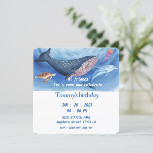 Aquarelle Sous la mer invitations d'anniversaire