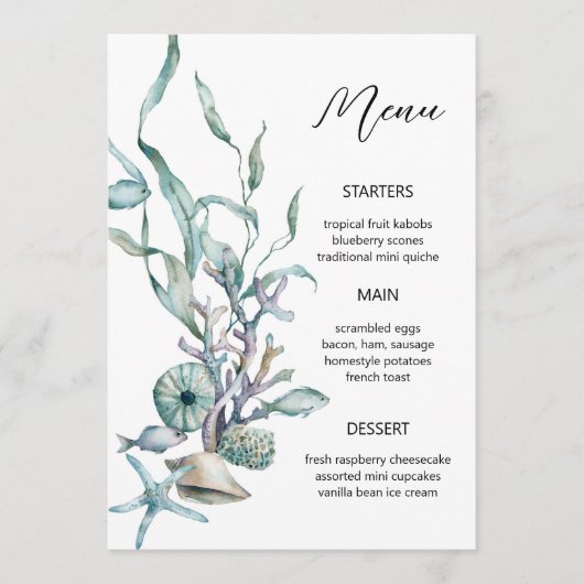 Aquarelle Sous la Mer Méduse Récif de Corail Menu (Devant)