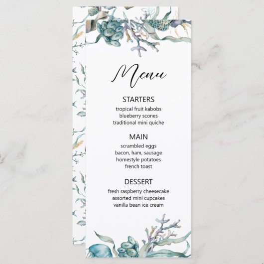 Aquarelle Sous la Mer Méduse Récif de Corail Menu (Devant / Derrière)