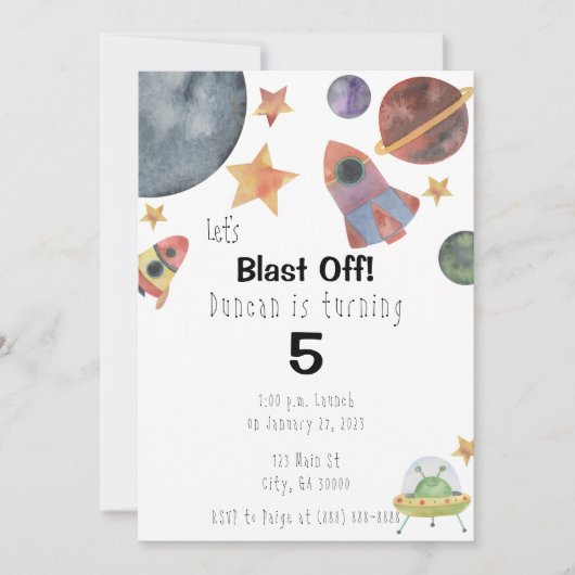 Aquarelle spatiale Invitation d'anniversaire (Devant)
