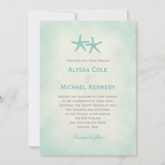Aquarelle Starfish Beach Mariage Invitation (Devant)