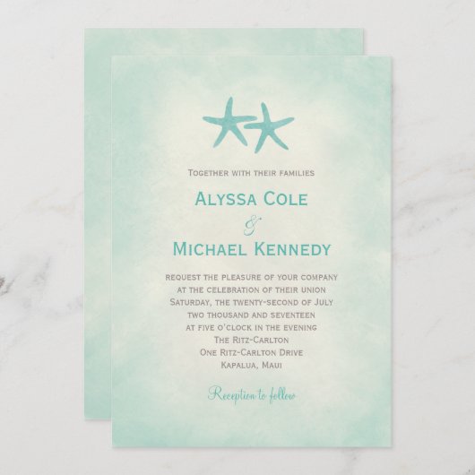 Aquarelle Starfish Beach Mariage Invitation (Devant / Derrière)