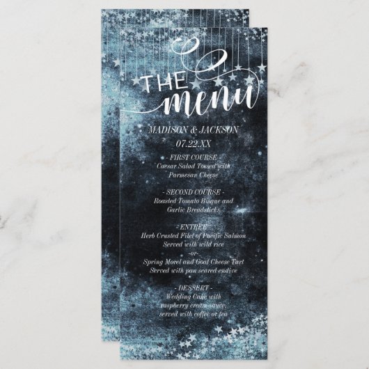 Aquarelle Starry Night Celestial Mariage Menu (Devant / Derrière)