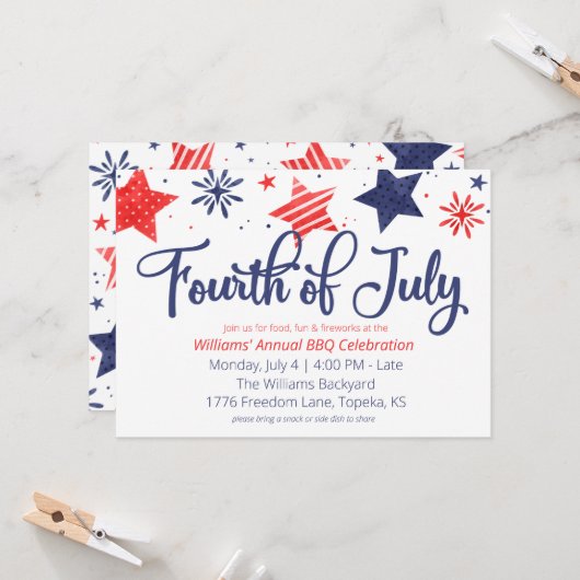 Aquarelle Stars 4 juillet Invitation du parti (Devant/Arrière en situation)