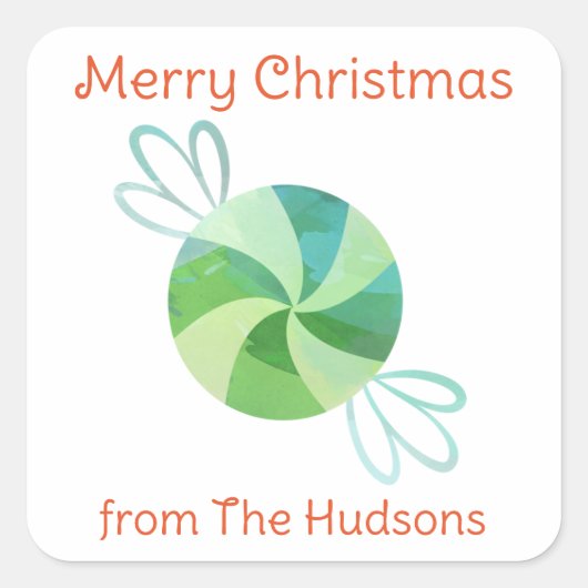 Aquarelle Sticker cadeau de menthe de Noël (Devant)