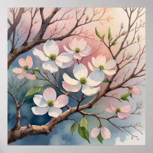Aquarelle Style Dogwood Tree Poster