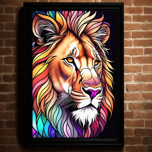 Aquarelle Style verre tendu Lion 2:3 Poster