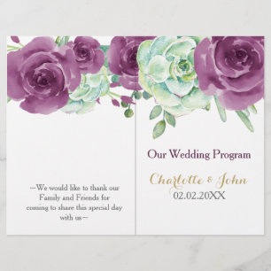 aquarelle succulent prune programme de mariage ros