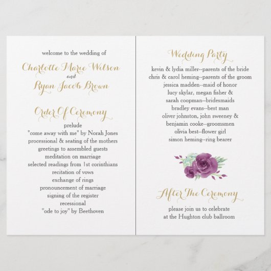 aquarelle succulent prune programme de mariage ros (Dos)