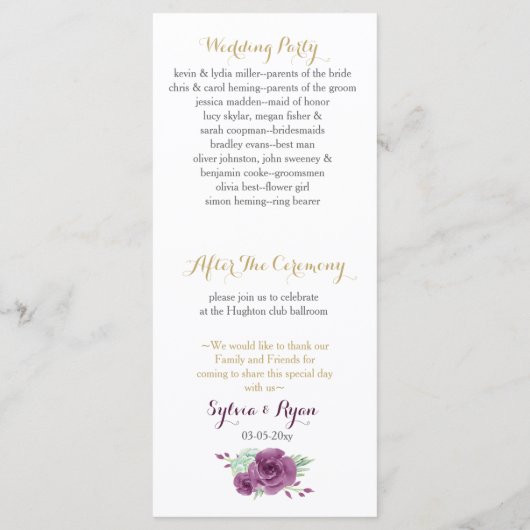 aquarelle succulent prune programmes de mariage ro (Dos)