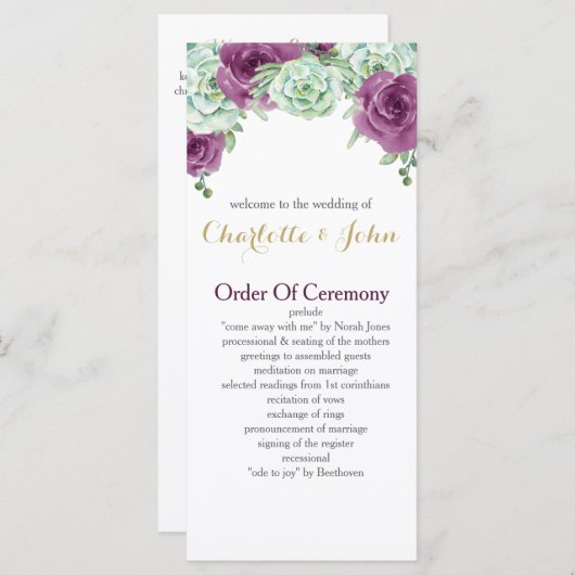 aquarelle succulent prune programmes de mariage ro (Devant / Derrière)