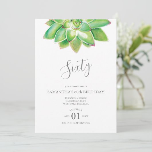 Aquarelle Succulente 60e Invitation anniversaire (Debout devant)