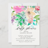 Aquarelle Succulente Baby shower Floral Invitation (Devant)