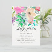 Aquarelle Succulente Baby shower Floral Invitation (Debout devant)