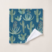 Aquarelle Succulente de Cactus Motif bleu (Gant de toilette)